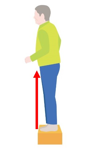 男性が台に乗ったときに両膝を真っ直ぐにしているイラスト画像イメージ