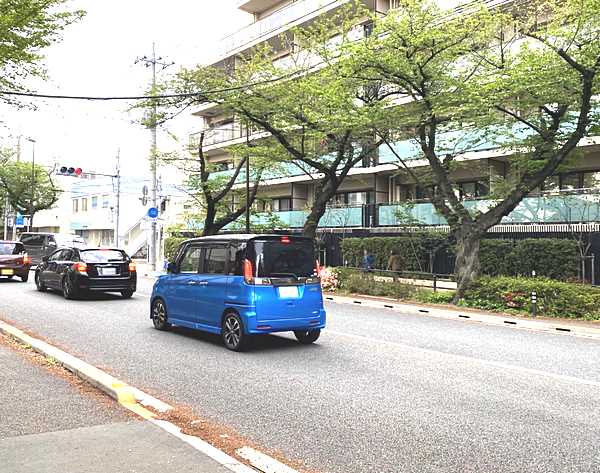 ウォーキングコースと並行して走行する車の画像イメージ